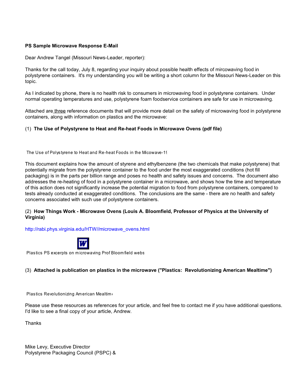 PS Sample Microwave Response E-Mail