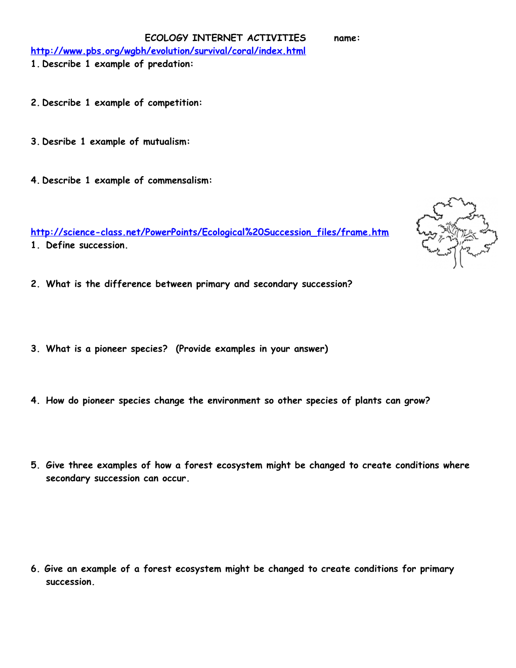 Data Tables: Ecology s1