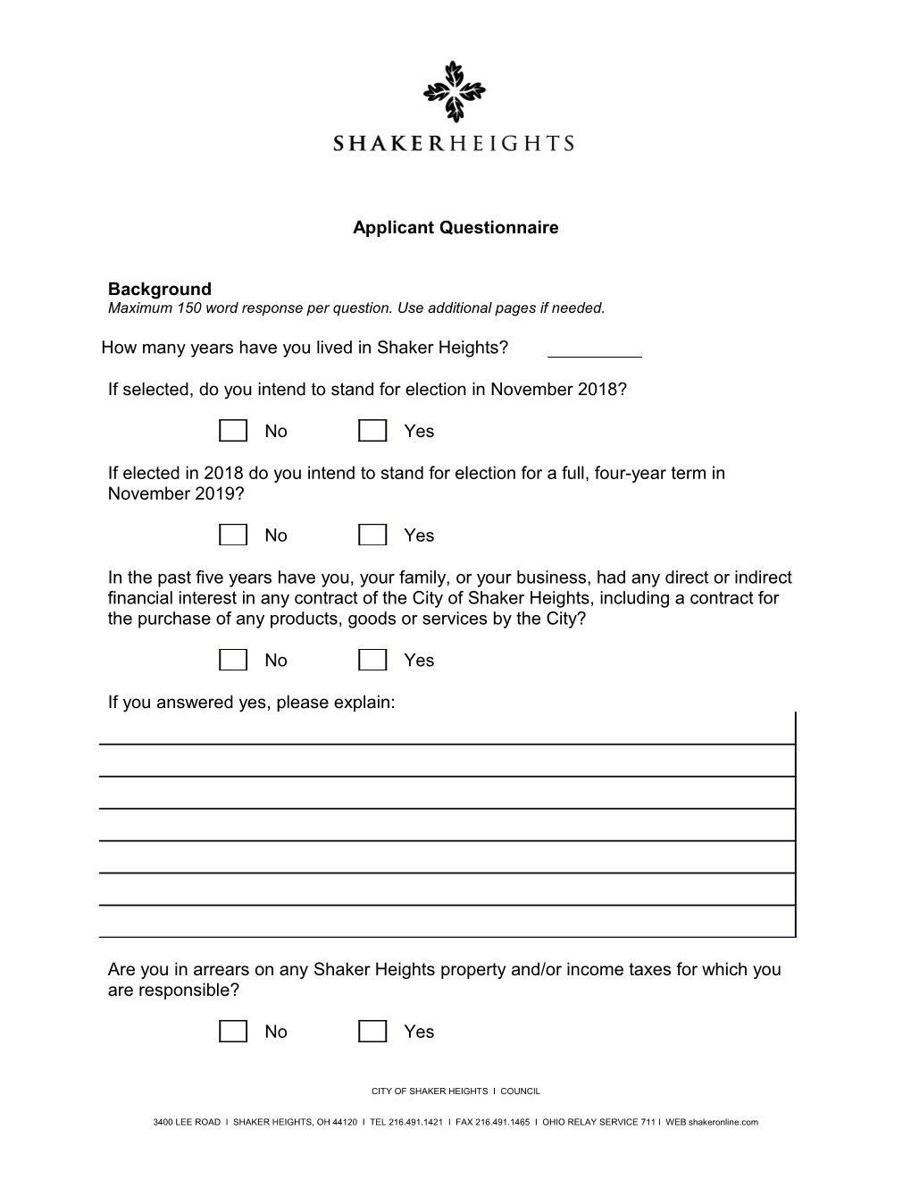 Applicant Questionnaire