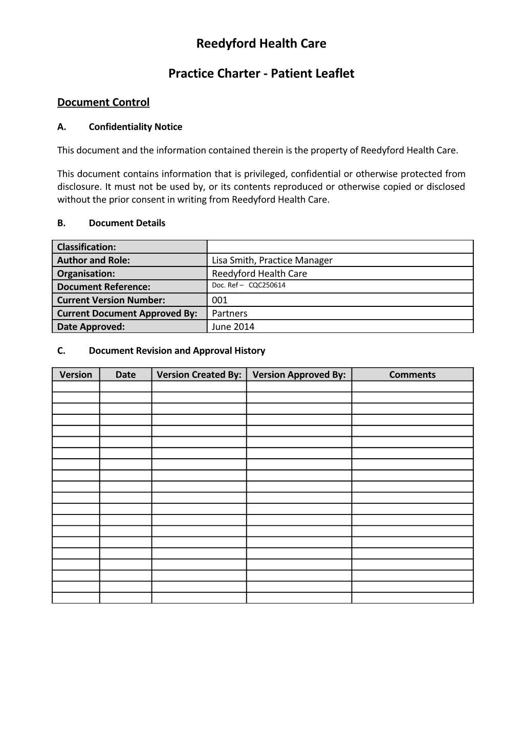 Practice Charter - Patient Leaflet