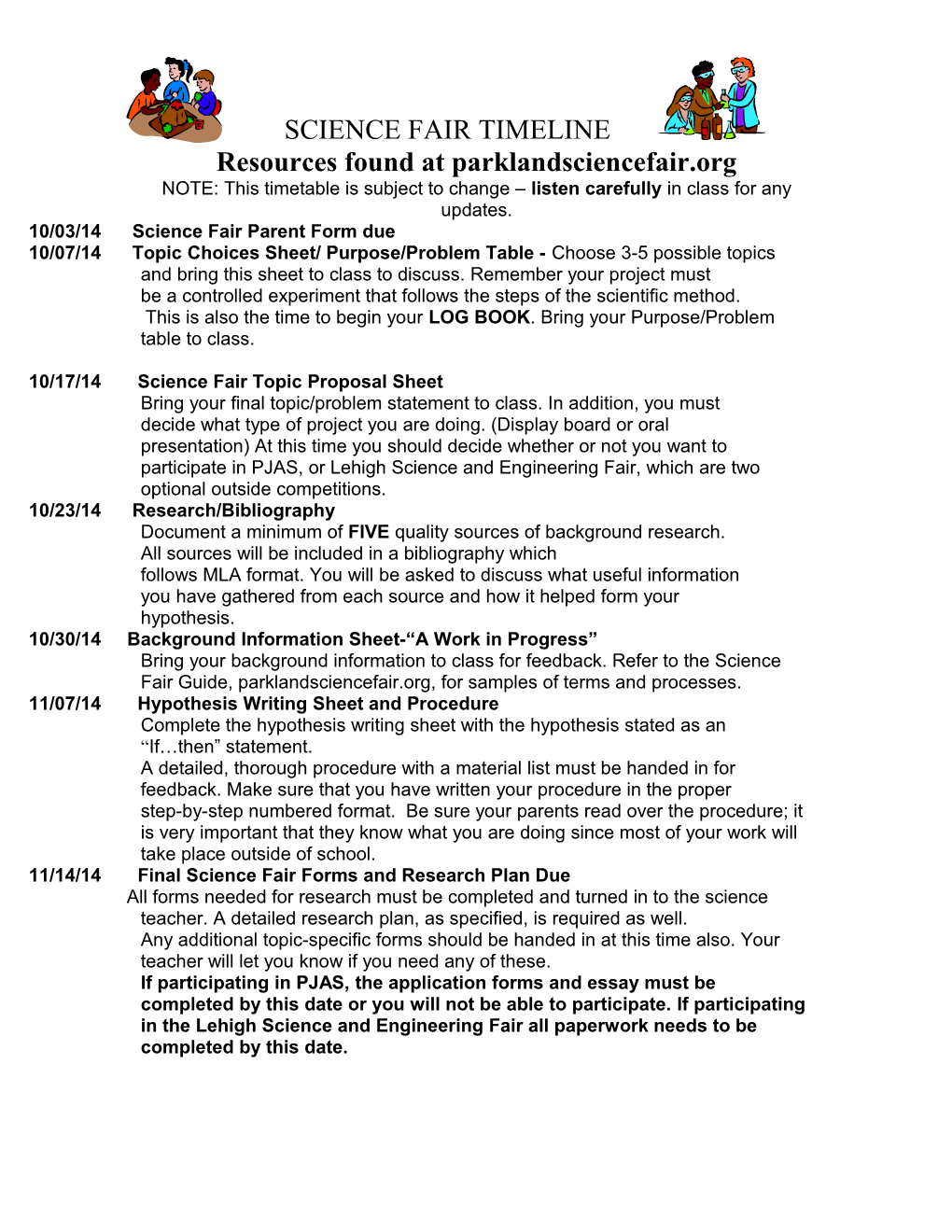 Science Fair Timeline