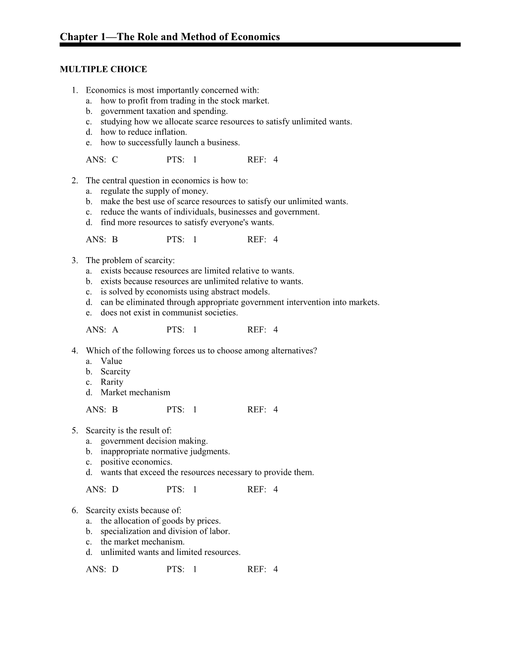 Chapter 1 the Role and Method of Economics