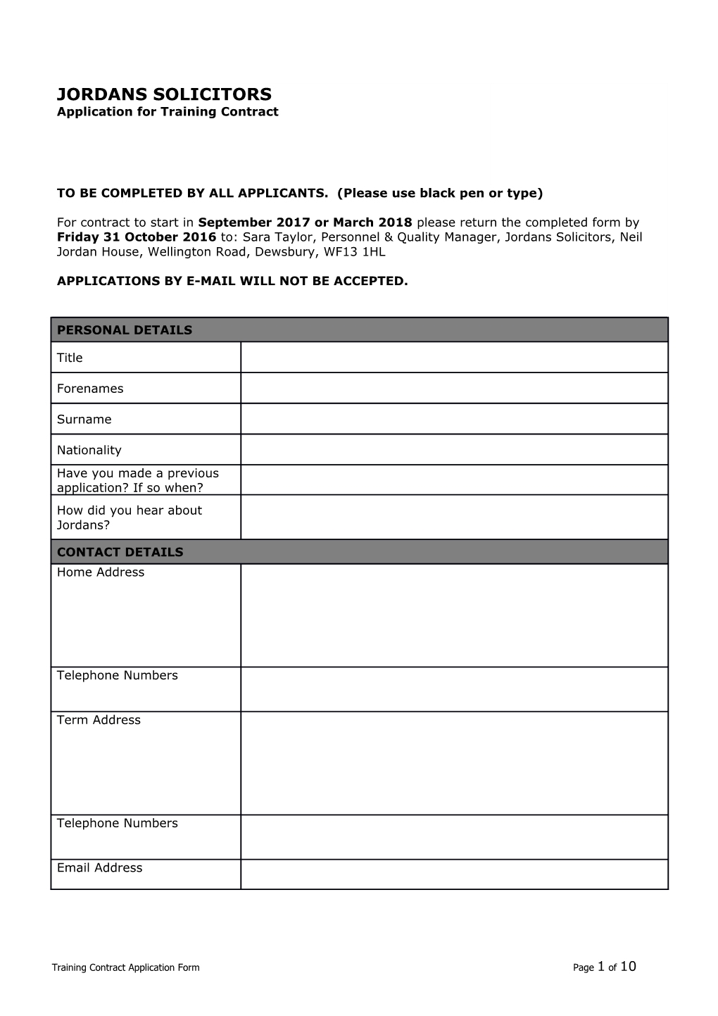 Application for Training Contract