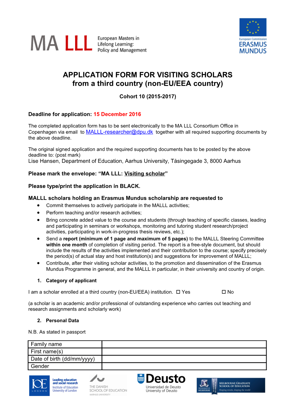 Application Form for Visiting Scholars