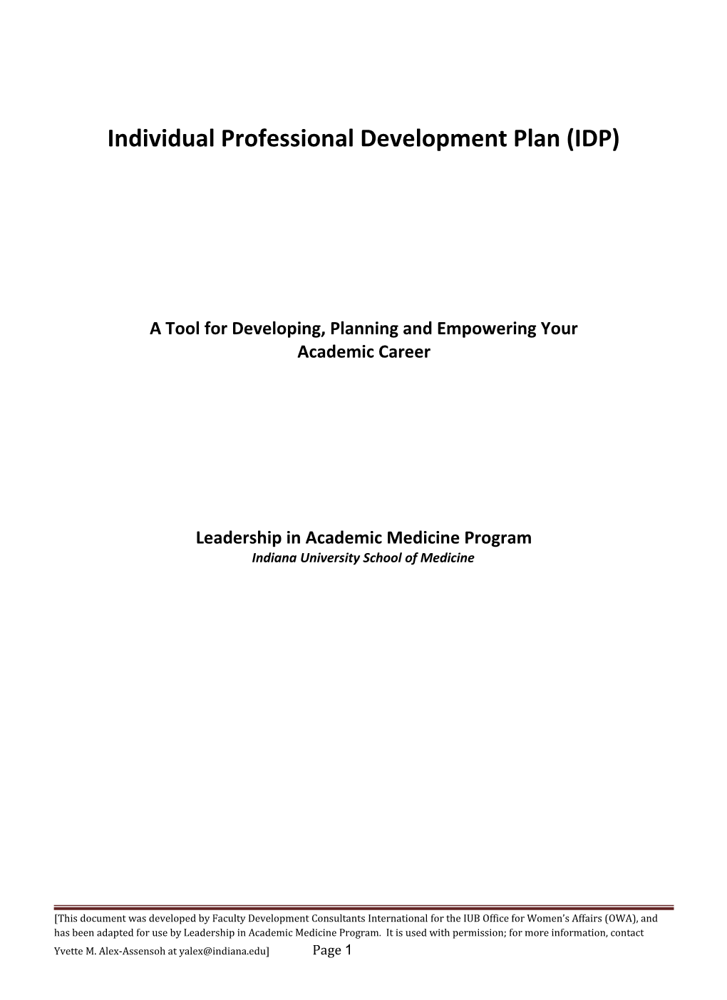 Individual Professional Development Plan (IDP)