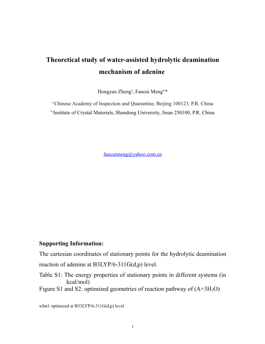 Theoretical Study on the Hydrolytic Deamination Mechanism of Adenosine