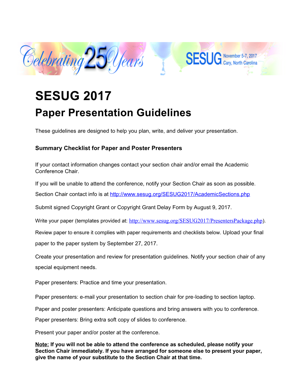 Summary Checklist for Paper and Poster Presenters