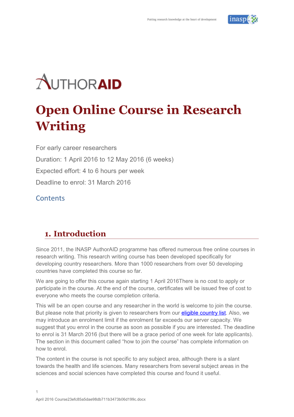 Open Online Course in Research Writing