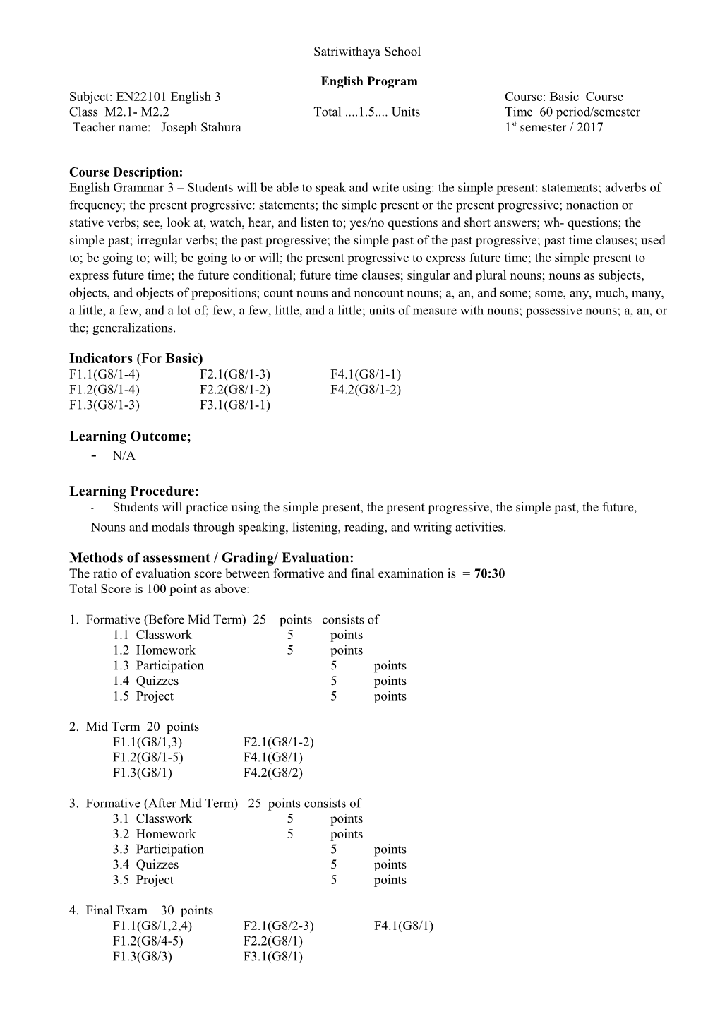 Subject:EN22101 English 3 Course:Basic Course