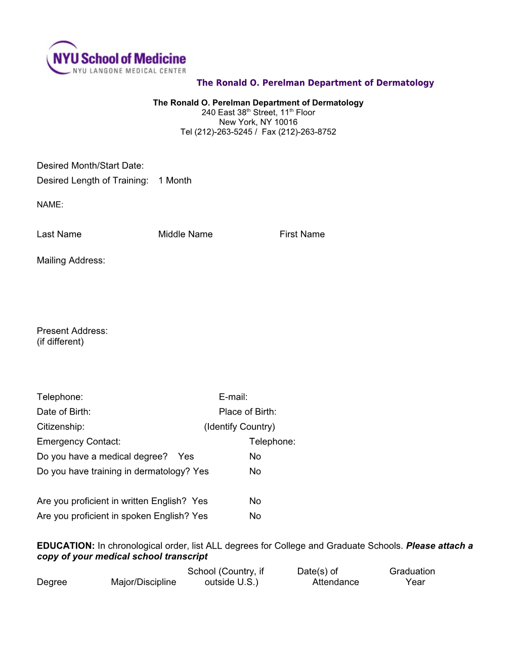 The Ronald O. Perelman Department of Dermatology