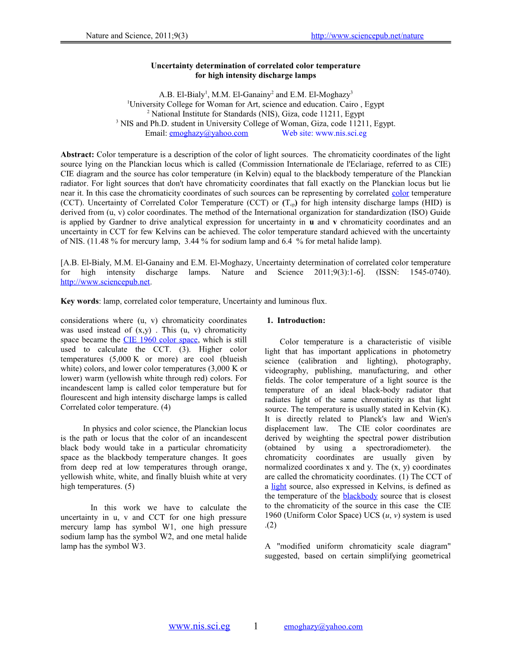 Uncertainty Determination of Correlated Color Temperature