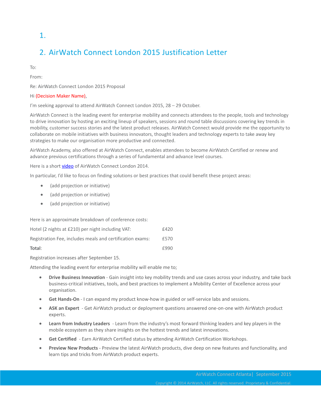 Airwatch Connect London 2015 Justification Letter