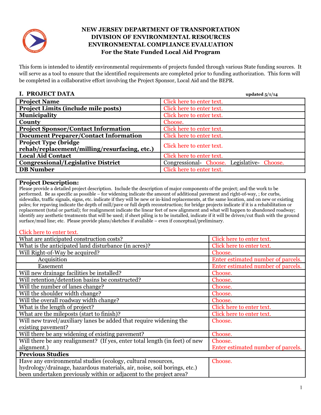 Environmental Compliance Evaluation Form