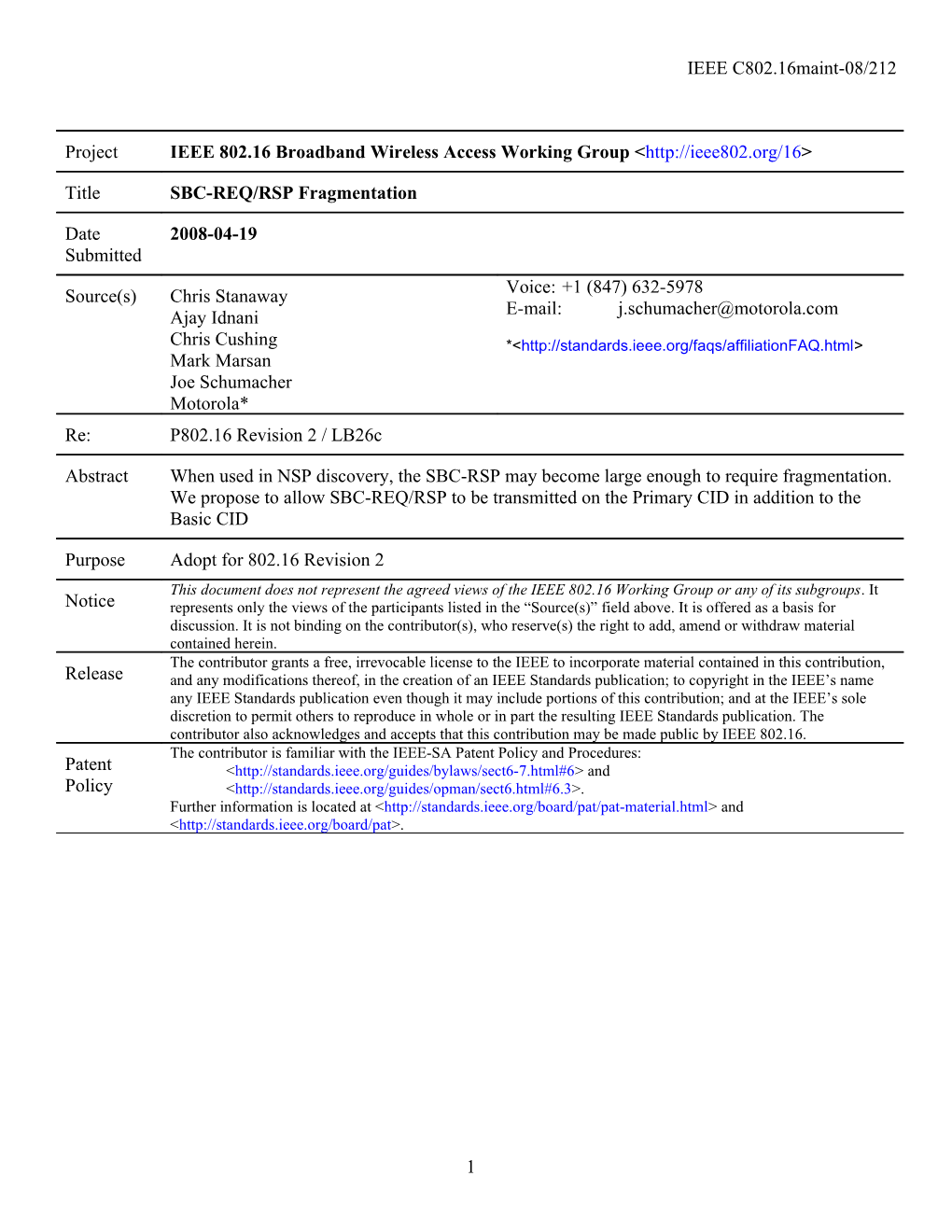 SBC-REQ/RSP Fragmentation