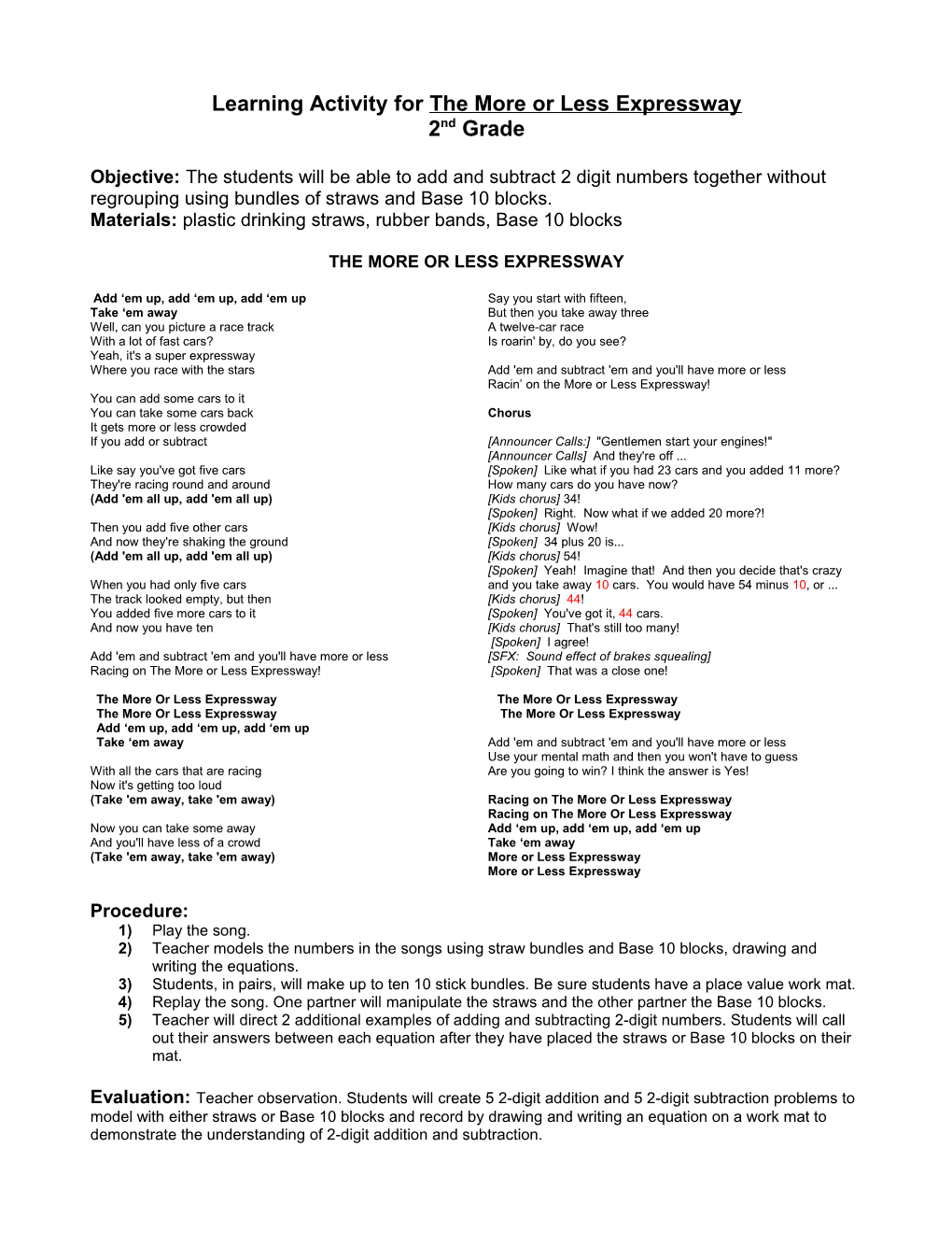 Learning Activity for (Song Title) s2