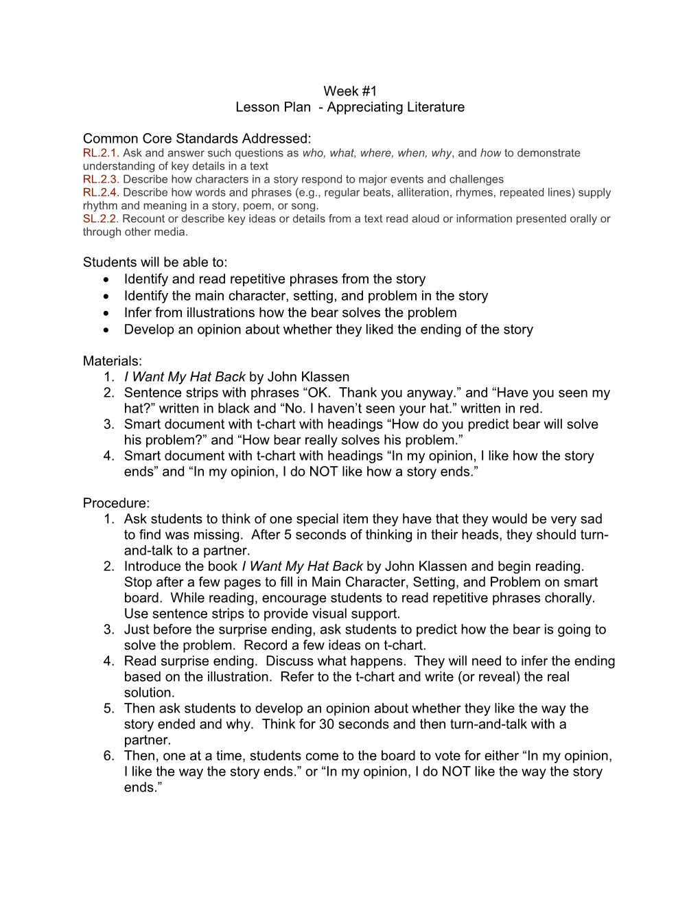 Lesson Plan - Appreciating Literature