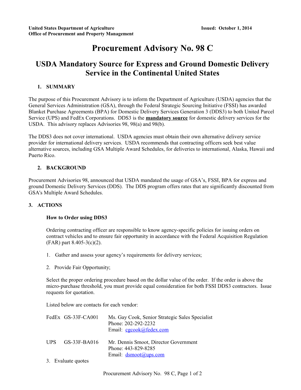 United States Department of Agriculture Issued: October 1, 2014