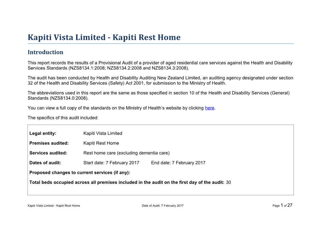 Kapiti Vista Limited - Kapiti Rest Home