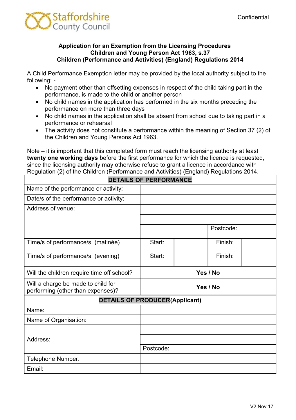 Application for a Child Performance Licence