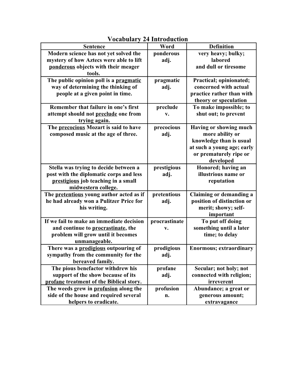 Vocabulary 24 Introduction