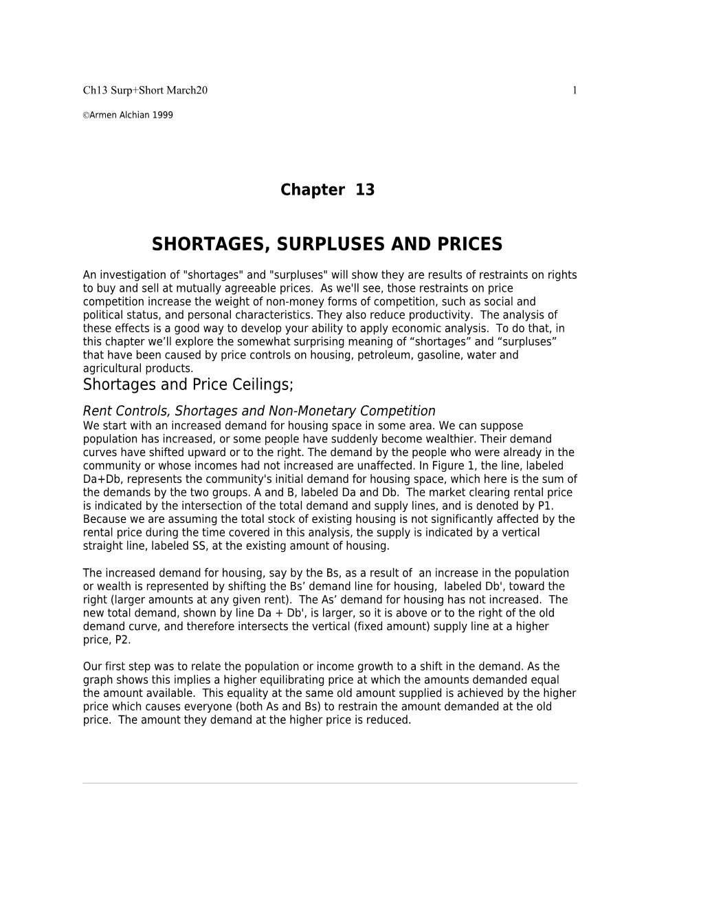 Shortages, Surpluses and Prices