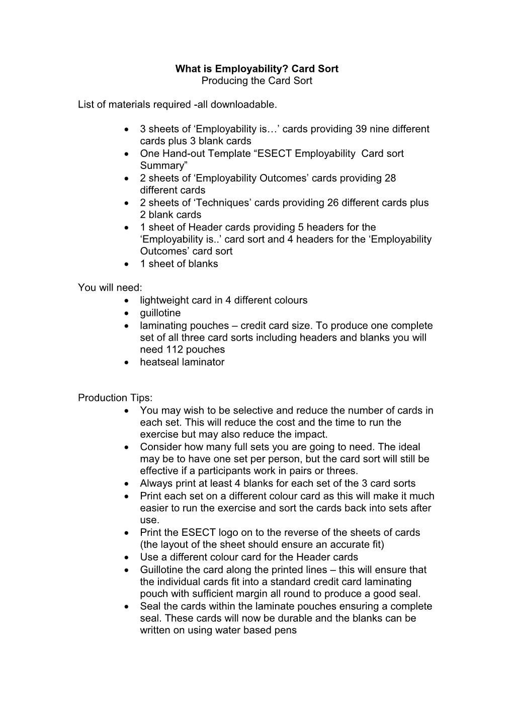 ESECT/Generic Centre Employability Card Sort