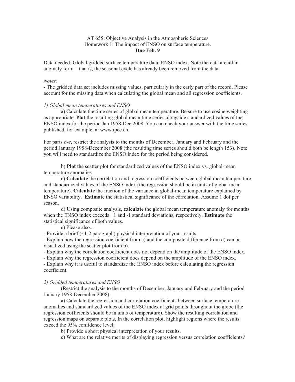 AT 655: Objective Analysis in the Atmospheric Sciences