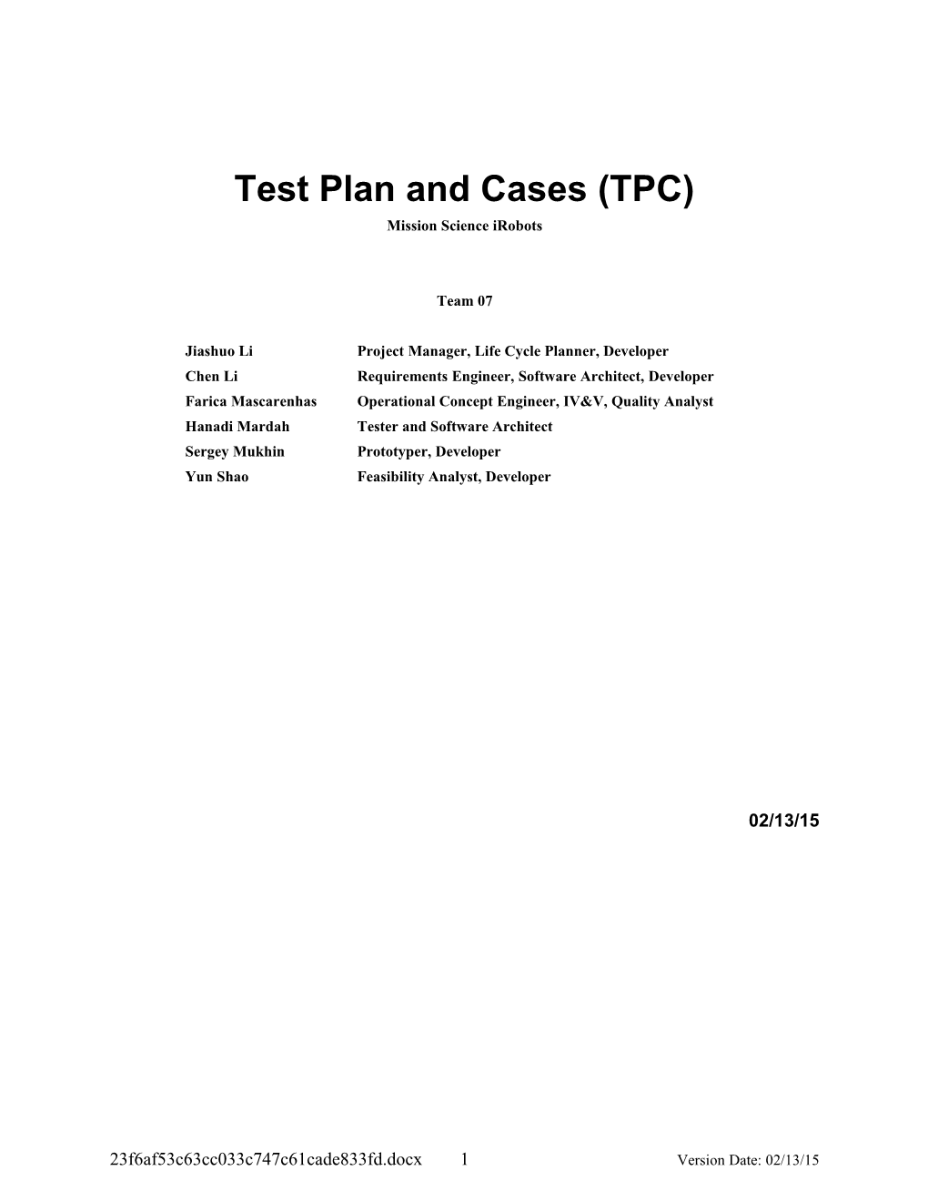 Test Plan and Cases (TPC) s3