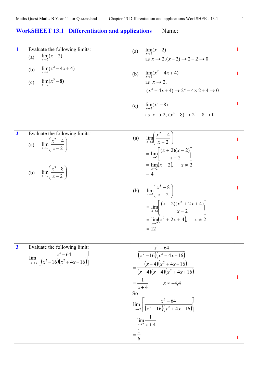 Maths Quest Maths B Year 11 for Queensland Chapter 13 Differentiation and Applications