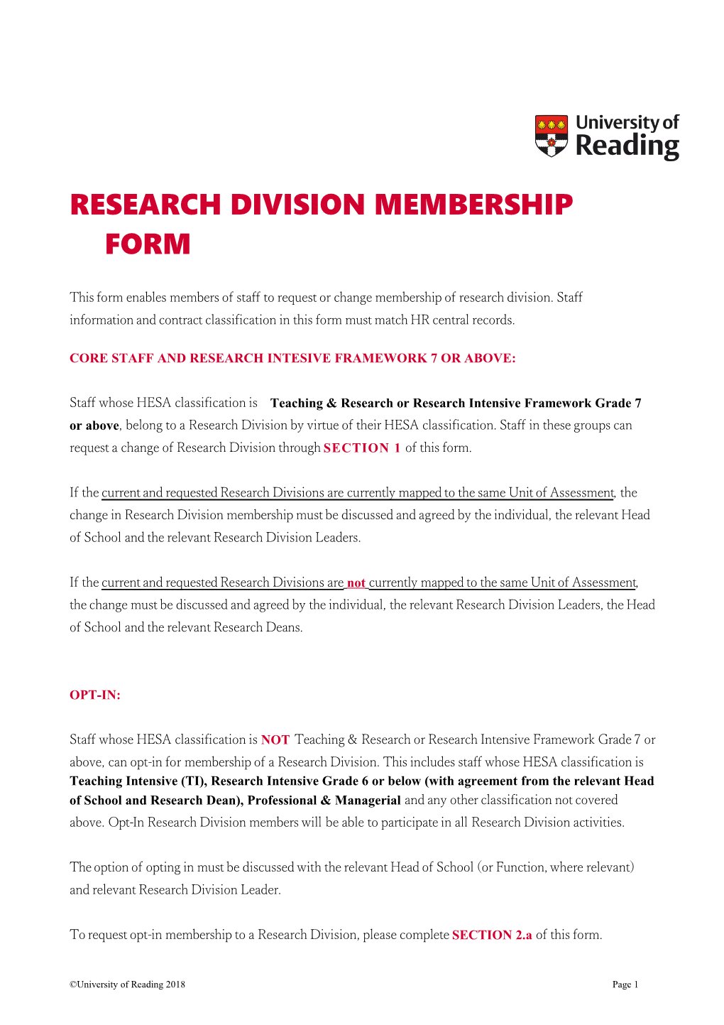 Research Division Membership Form