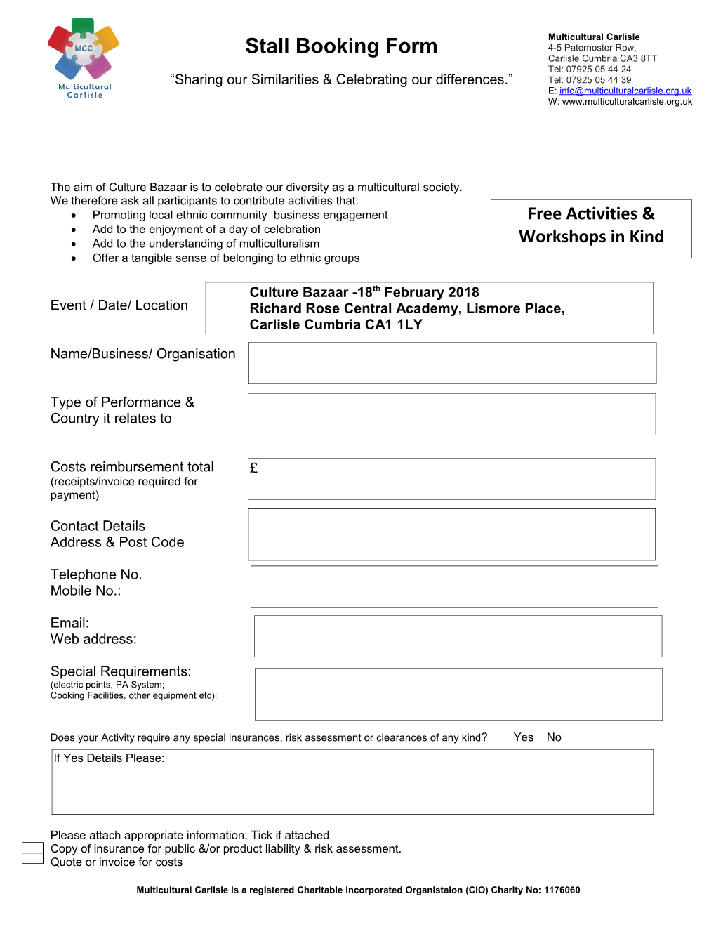 Stall Booking Form