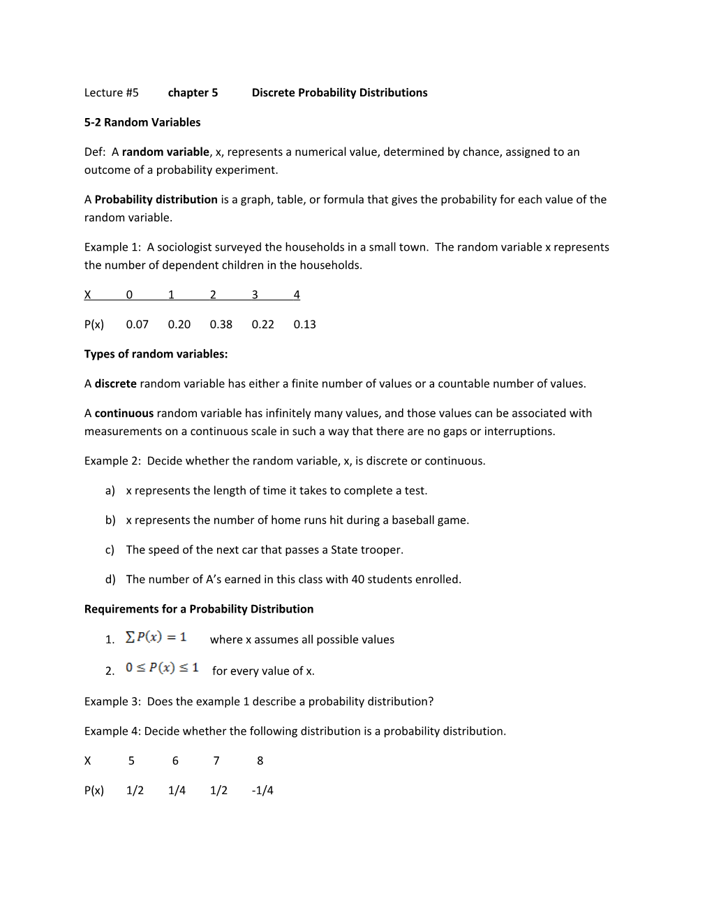 Lecture #5 Chapter 5 Discrete Probability Distributions