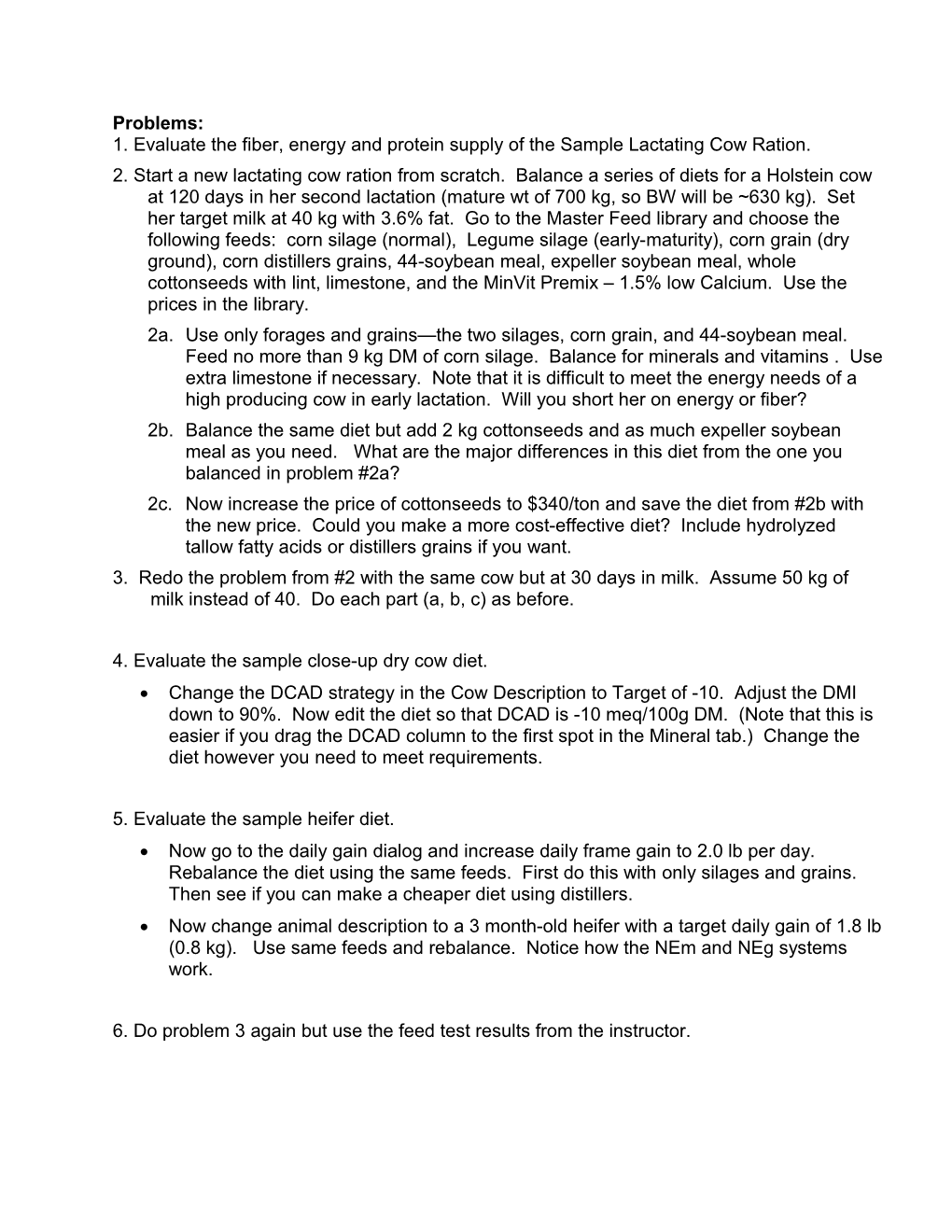 1. Evaluate the Fiber, Energy and Protein Supply of the Sample Lactating Cow Ration