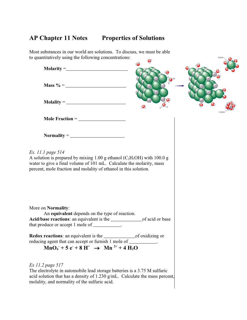 AP Chapter 11 Notes Properties of Solutions