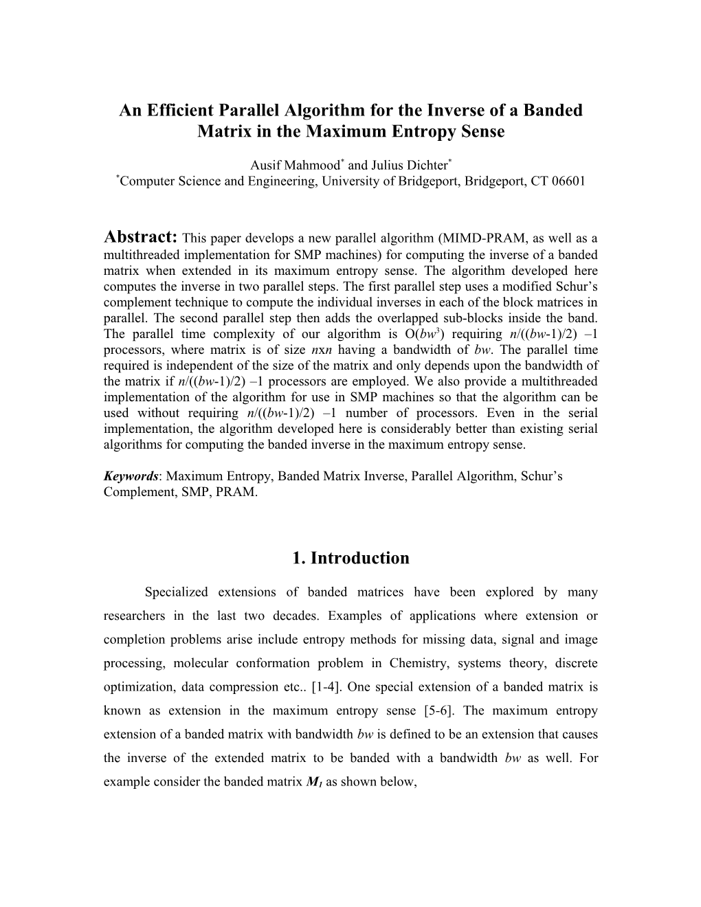 An Efficient Parallel Algorithm for the Inverse of a Banded Matrix in the Maximum Entropy