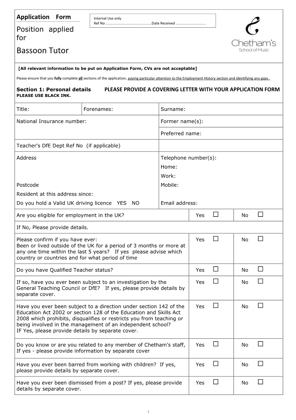 Emp: Safer Recruitment Pack: Application Form V3.5 29 Oct 13