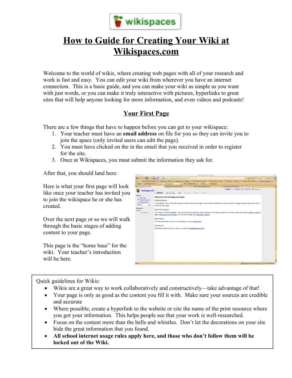 How to Guide for Creating Your Wiki at Wikispaces