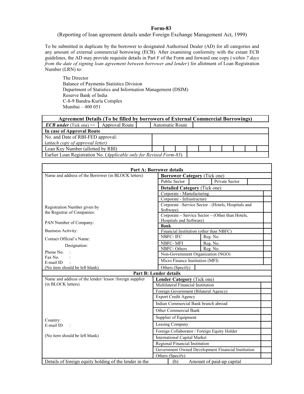 Reporting of Loan Agreement Details Under Foreign Exchange Management Act, 1999