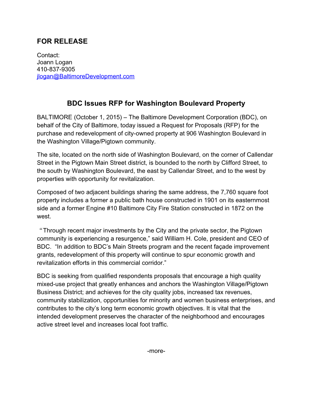 BDC Issues RFP for Washington Boulevard Property