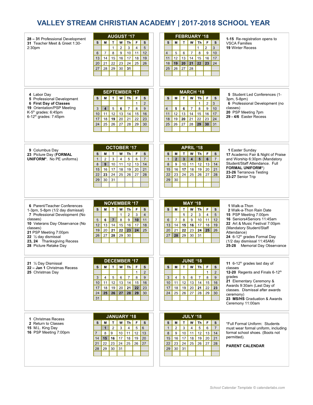 2017-18 Yearly School Calendar - Calendarlabs.Com s1