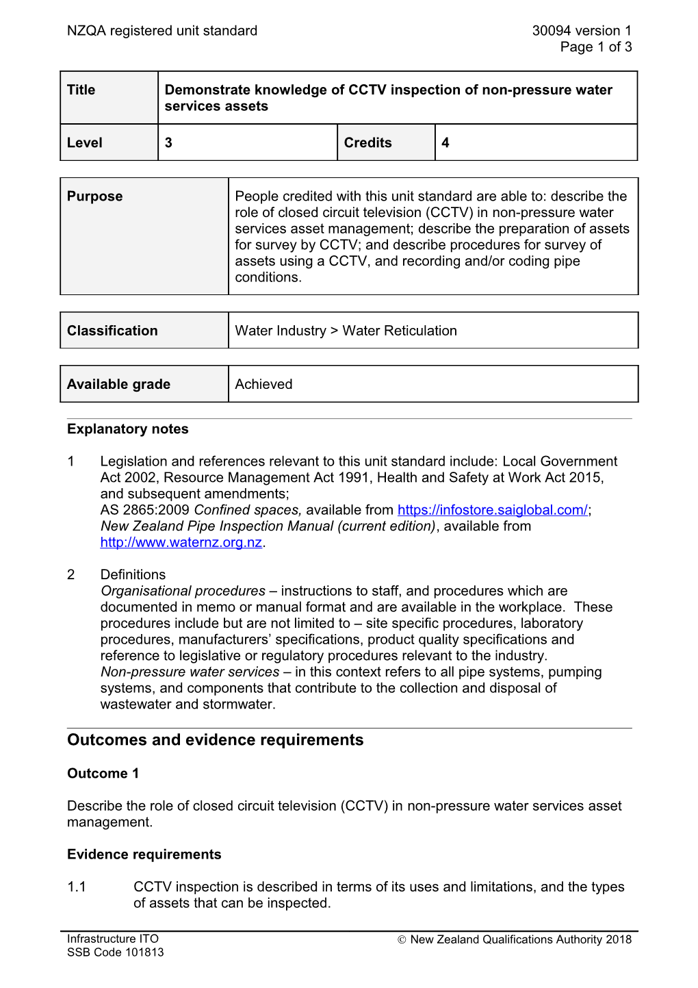 30094 Demonstrate Knowledge of CCTV Inspection of Non-Pressure Water Services Assets