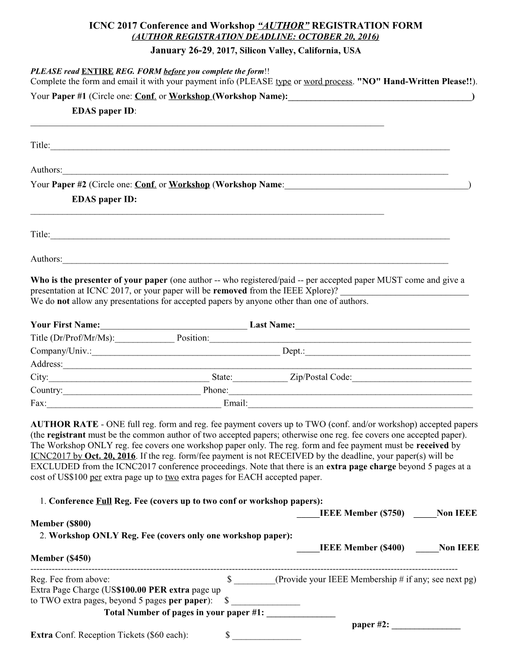 Icccn07 (Author) Registration Form