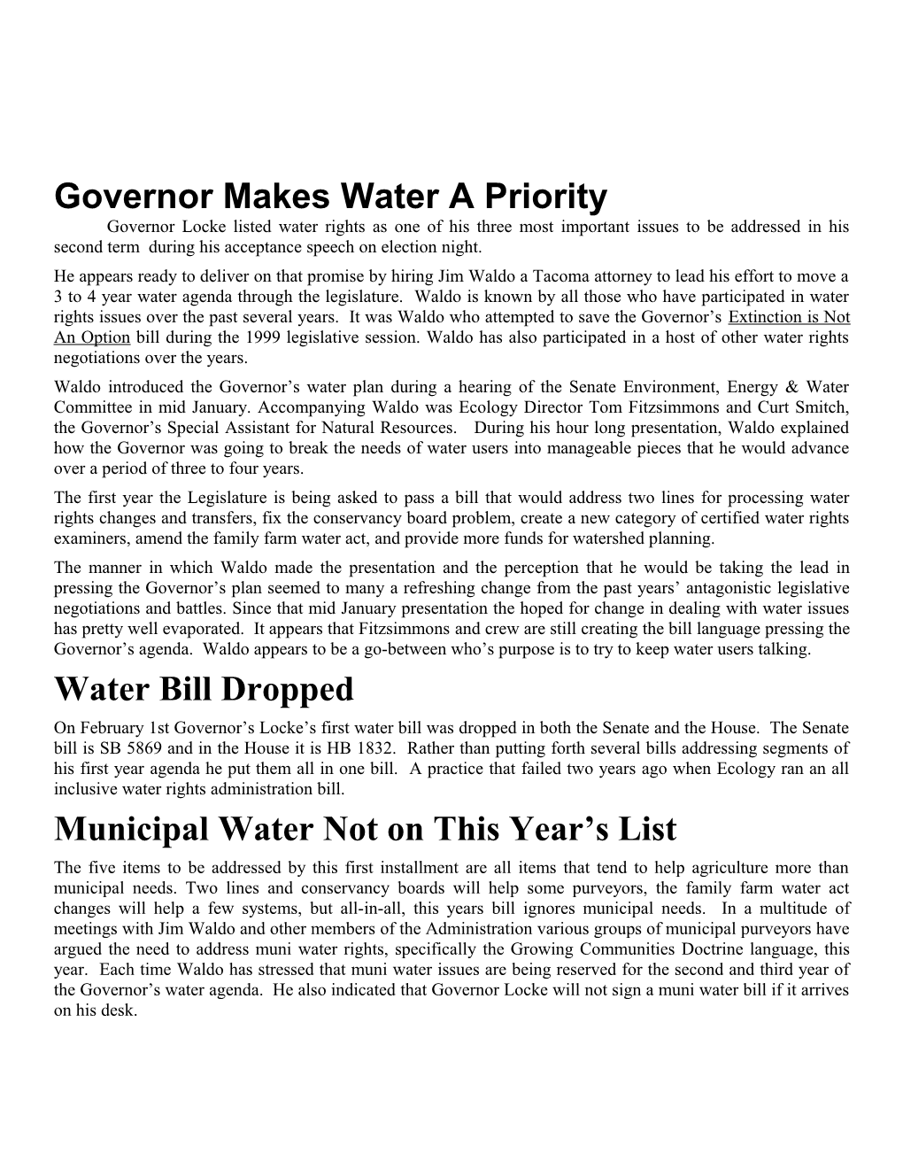Governor Makes Water a Priority