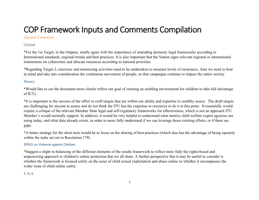 COP Framework Inputs and Comments Compilation