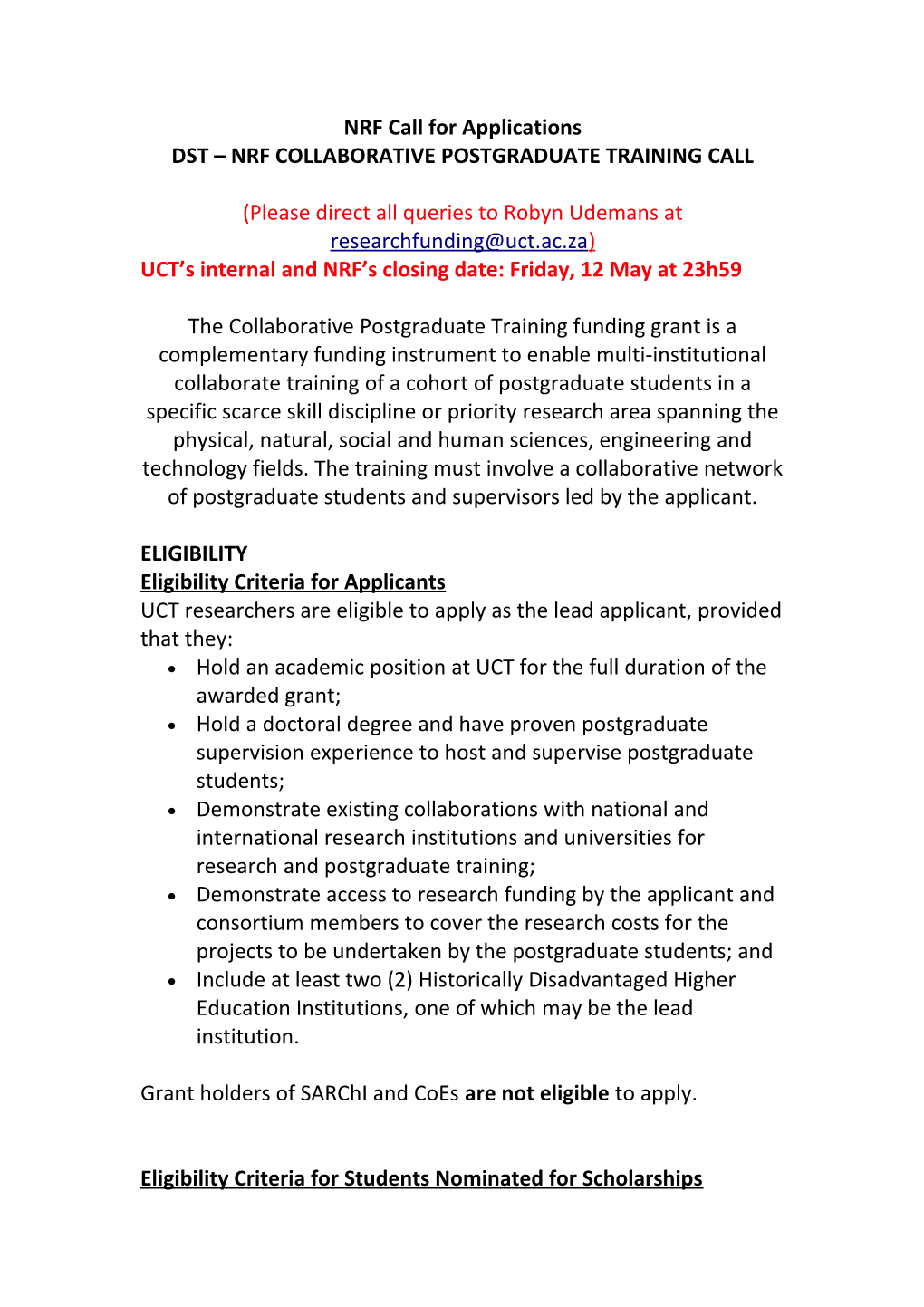 NRF Call for Applications