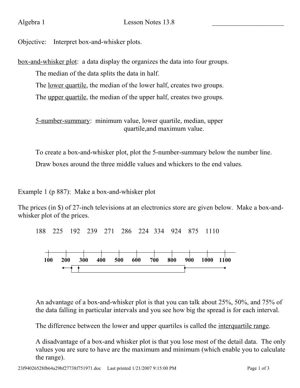 Objective: Interpret Box-And-Whisker Plots