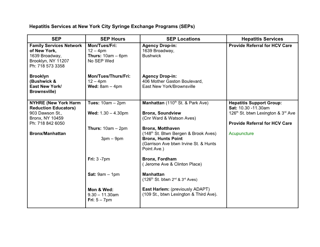 SYRINGE EXCHANGE PROGRAMS (SEP S)