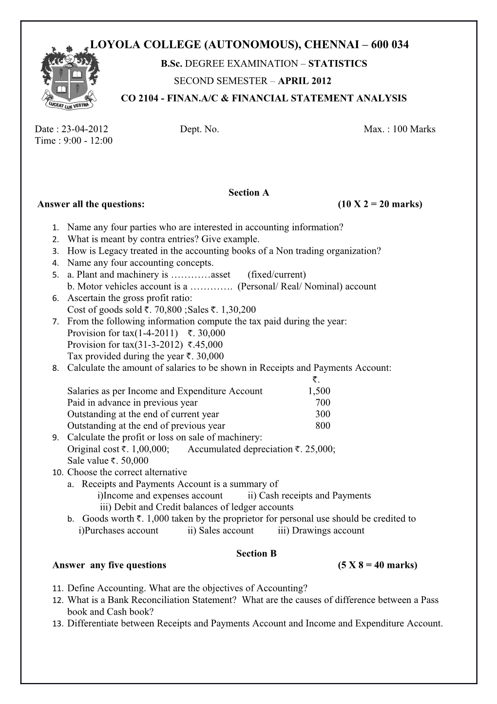 Co 2104 - Finan.A/C & Financial Statement Analysis