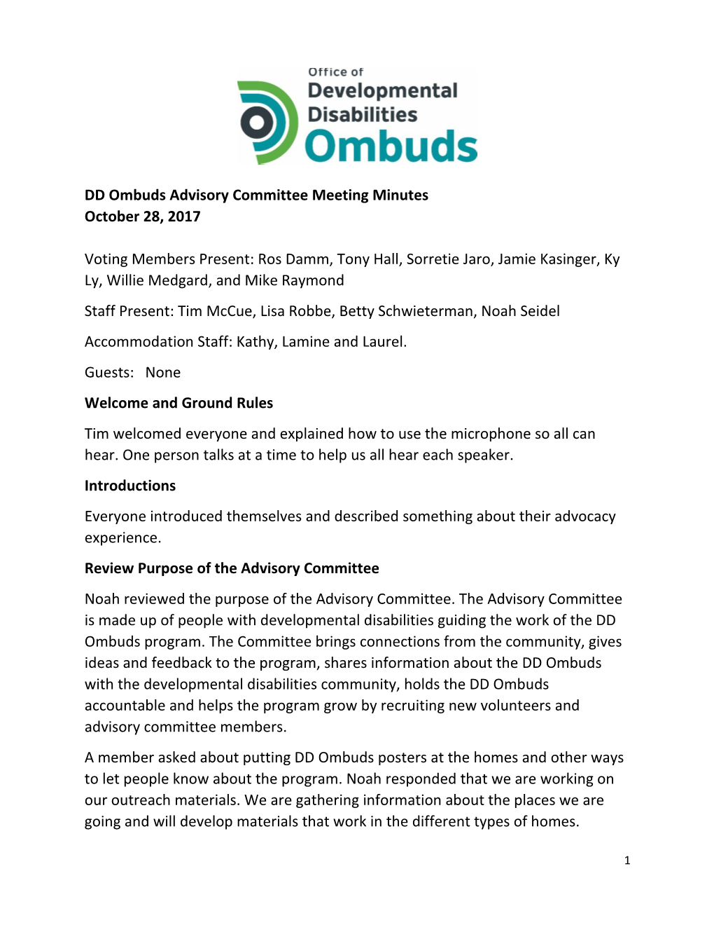 DD Ombuds Advisory Committee Meeting Minutes