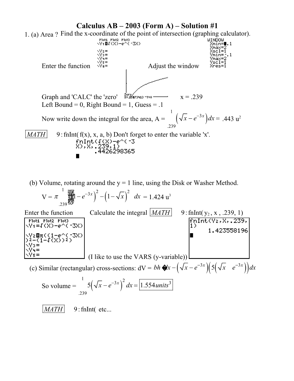 Calculus AB 2003 (Form A) Solutions
